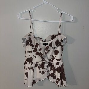 Originality Cow-print Top With Ruffle Trim Size M NWT